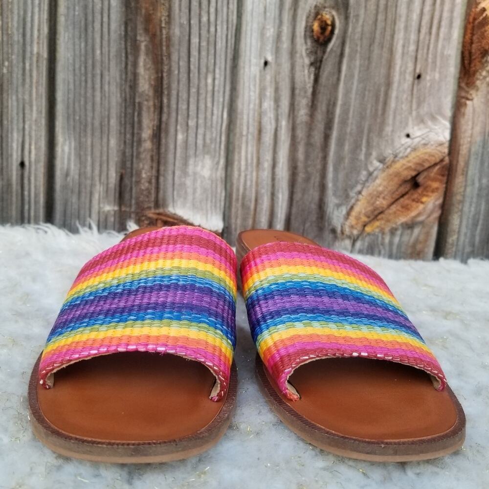 Striped Sandals Size 8.5 Lucky Brand Frijana Slide Rainbow Multicolor Mule - Picture 3 of 11
